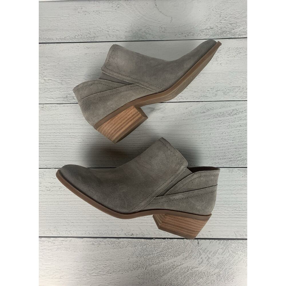 Lucky Brand Women's 10 M Gray Suede Leather Fionan Block Heel Ankle Boots Bootie